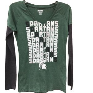 MSU Spartans Green Long Sleeve Tee Shirt Women Medium